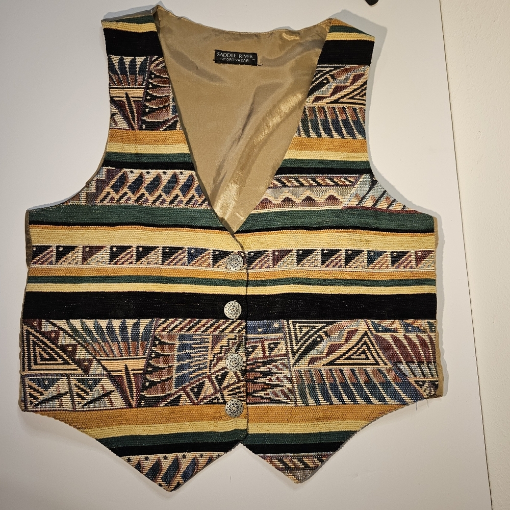 VTG 90s Womens Eclectic Aztec Vest Large Western Boho Ethnic Southwestern Jacket